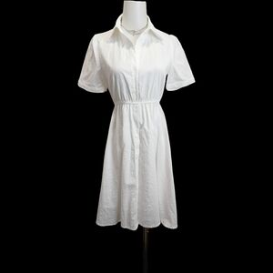 🌱🌱🌱 Classic White Button-Front Shirt Dress
